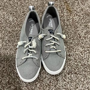 Grey Sperry crest vibe sneaker
